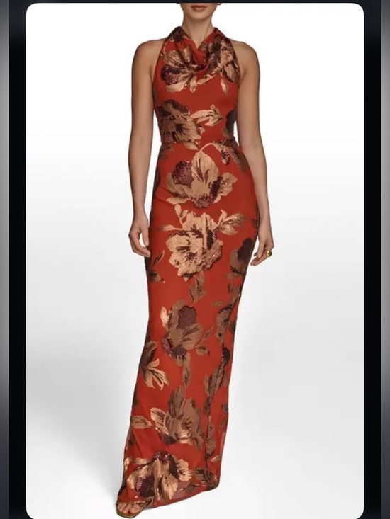 Donna Karan Dresses & Skirts - Donna Karan New York Floral Sequined Sleeveless Cowlneck Gown